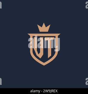 VT monogram initial logo with shield and crown style design ideas Stock Vector
