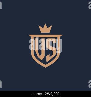 VS monogram initial logo with shield and crown style design ideas Stock Vector