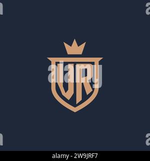 VR monogram initial logo with shield and crown style design ideas Stock Vector
