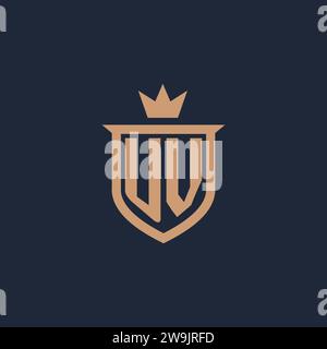 UV monogram initial logo with shield and crown style design ideas Stock Vector