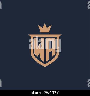 WA monogram initial logo with shield and crown style design ideas Stock Vector