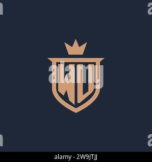 WU monogram initial logo with shield and crown style design ideas Stock Vector