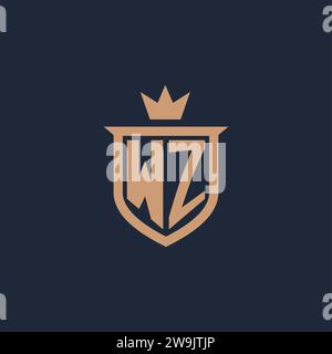 WZ monogram initial logo with shield and crown style design ideas Stock Vector