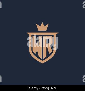 WR monogram initial logo with shield and crown style design ideas Stock Vector