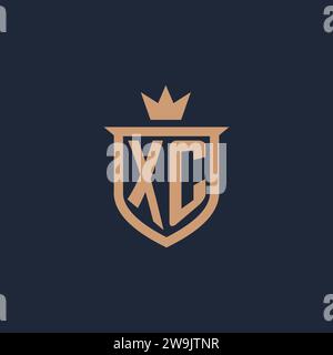 XC monogram initial logo with shield and crown style design ideas Stock Vector