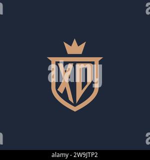 XD monogram initial logo with shield and crown style design ideas Stock Vector