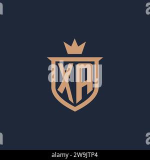 XA monogram initial logo with shield and crown style design ideas Stock Vector