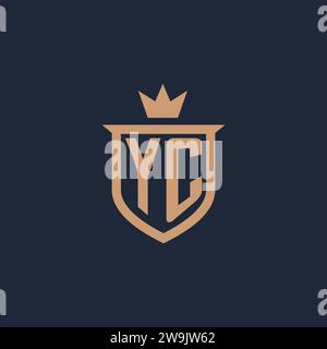 YC monogram initial logo with shield and crown style design ideas Stock Vector