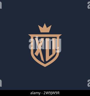 XU monogram initial logo with shield and crown style design ideas Stock Vector