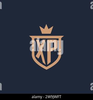 XP monogram initial logo with shield and crown style design ideas Stock Vector