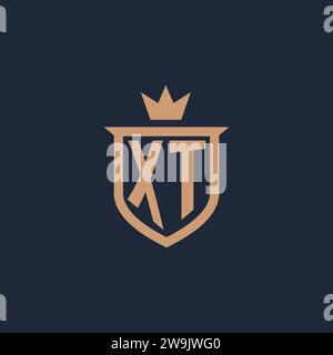 XT monogram initial logo with shield and crown style design ideas Stock Vector
