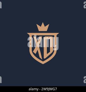 XO monogram initial logo with shield and crown style design ideas Stock Vector