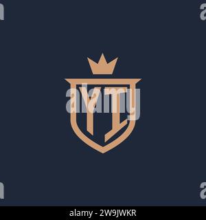 YI monogram initial logo with shield and crown style design ideas Stock Vector