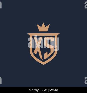 XS monogram initial logo with shield and crown style design ideas Stock Vector