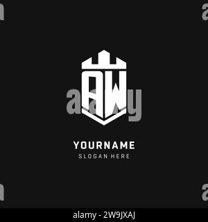 AW monogram logo initial with crown and shield guard shape style vector graphic Stock Vector