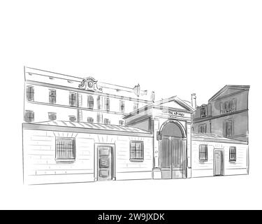 Illustration en noir et blanc de monument de Paris, Hôpital Necker Stock Photo