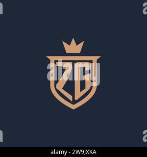 ZG monogram initial logo with shield and crown style design ideas Stock Vector
