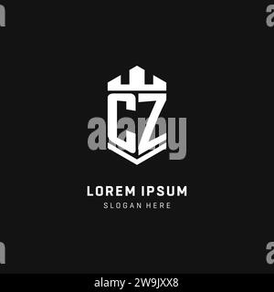 CZ monogram logo initial with crown and shield guard shape style vector graphic Stock Vector