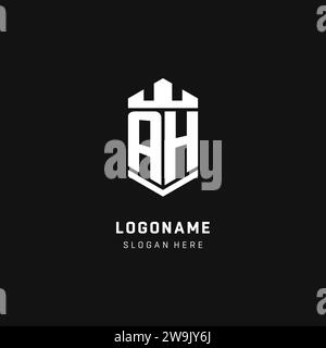 AH monogram logo initial with crown and shield guard shape style vector graphic Stock Vector