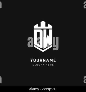 DW monogram logo initial with crown and shield guard shape style vector graphic Stock Vector