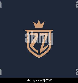 ZZ monogram initial logo with shield and crown style design ideas Stock Vector