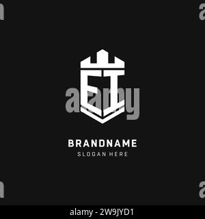 EI monogram logo initial with crown and shield guard shape style vector graphic Stock Vector