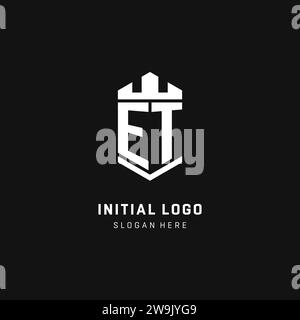 ET monogram logo initial with crown and shield guard shape style vector graphic Stock Vector