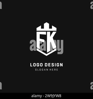FK monogram logo initial with crown and shield guard shape style vector graphic Stock Vector