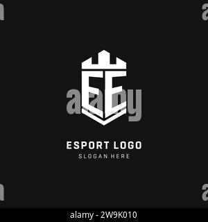 EE monogram logo initial with crown and shield guard shape style vector graphic Stock Vector