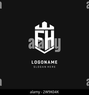 FH monogram logo initial with crown and shield guard shape style vector graphic Stock Vector