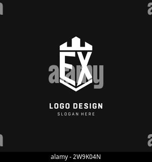 EX monogram logo initial with crown and shield guard shape style vector graphic Stock Vector