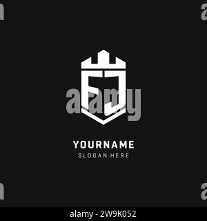 FJ monogram logo initial with crown and shield guard shape style vector graphic Stock Vector