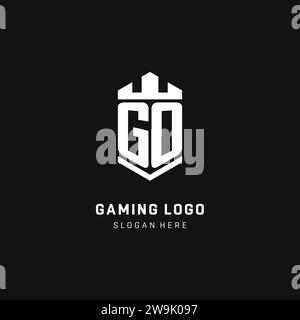 GO monogram logo initial with crown and shield guard shape style vector graphic Stock Vector