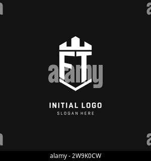 FT monogram logo initial with crown and shield guard shape style vector graphic Stock Vector