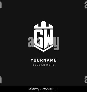 GW monogram logo initial with crown and shield guard shape style vector graphic Stock Vector