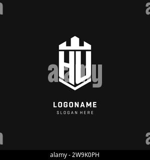 HU monogram logo initial with crown and shield guard shape style vector graphic Stock Vector