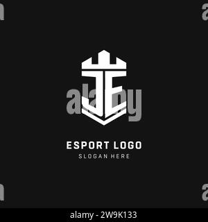 JE monogram logo initial with crown and shield guard shape style vector graphic Stock Vector