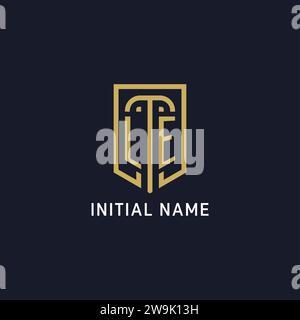LE logo initial monogram with shield and sword design ideas Stock ...