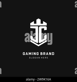 JC monogram logo initial with crown and shield guard shape style vector graphic Stock Vector