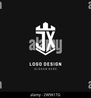 JX monogram logo initial with crown and shield guard shape style vector graphic Stock Vector