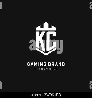 KC monogram logo initial with crown and shield guard shape style vector graphic Stock Vector