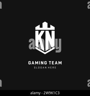 KN monogram logo initial with crown and shield guard shape style vector graphic Stock Vector