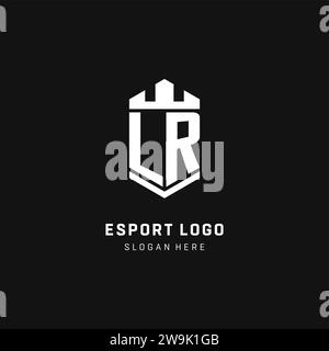 LR monogram logo initial with crown and shield guard shape style vector graphic Stock Vector