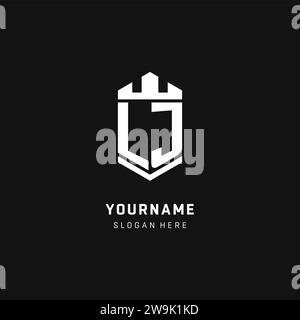 LJ monogram logo initial with crown and shield guard shape style vector graphic Stock Vector