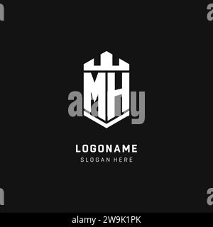 MH monogram logo initial with crown and shield guard shape style vector graphic Stock Vector