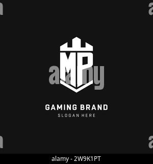 MP monogram logo initial with crown and shield guard shape style vector graphic Stock Vector