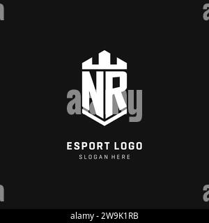 NR monogram logo initial with crown and shield guard shape style vector graphic Stock Vector