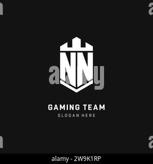 NN monogram logo initial with crown and shield guard shape style vector graphic Stock Vector