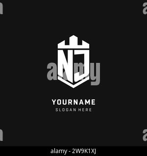 NJ monogram logo initial with crown and shield guard shape style vector graphic Stock Vector