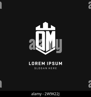 OM monogram logo initial with crown and shield guard shape style vector graphic Stock Vector